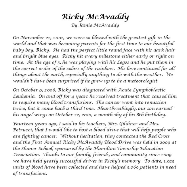 Annual Ricky McAvaddy Blood Drive featured image